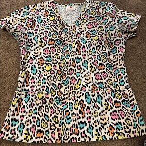 White Cross Leopard Print Top